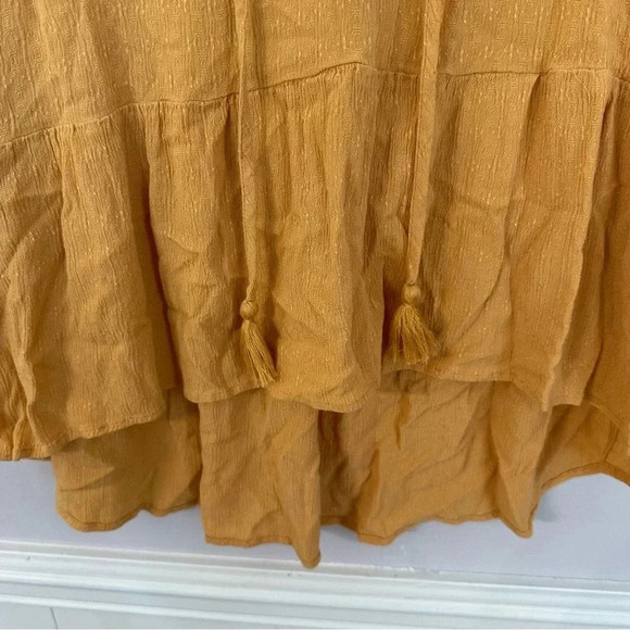 American Eagle Women’s 3/4 Sleeve Mustard Yellow Flowy Lace Top Size S GUC - Picture 7 of 10